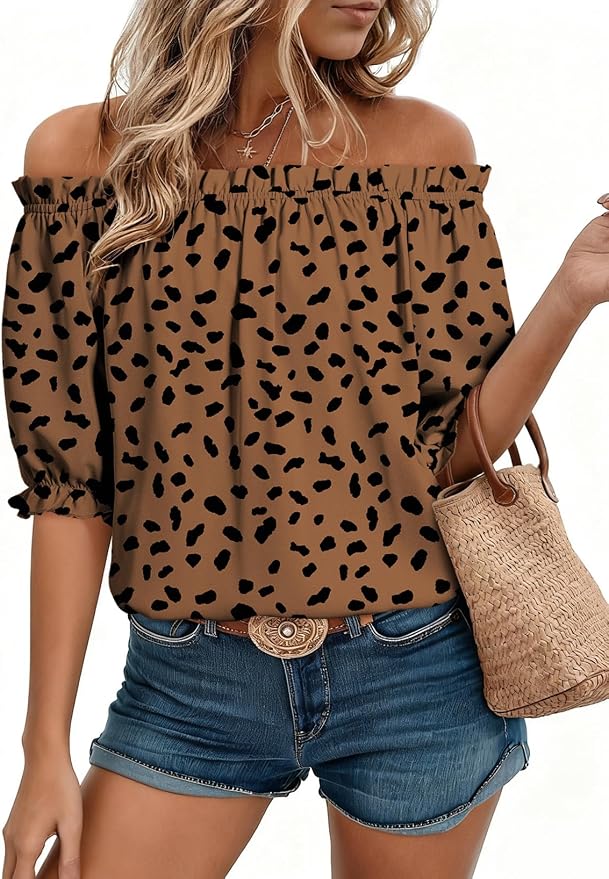 EVALESS Womens Tops Off The Shoulder Blouses for Women Dressy Casual Cute Puff Sleeve T Shirts Fashion 2026