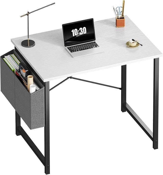 OLIXIS Small Computer Desk, 31 Inch Gaming Desks for Home Office | Writing Study Craft Work Table, Computer Workstation for Bedroom Small Spaces with Storage Bag, White