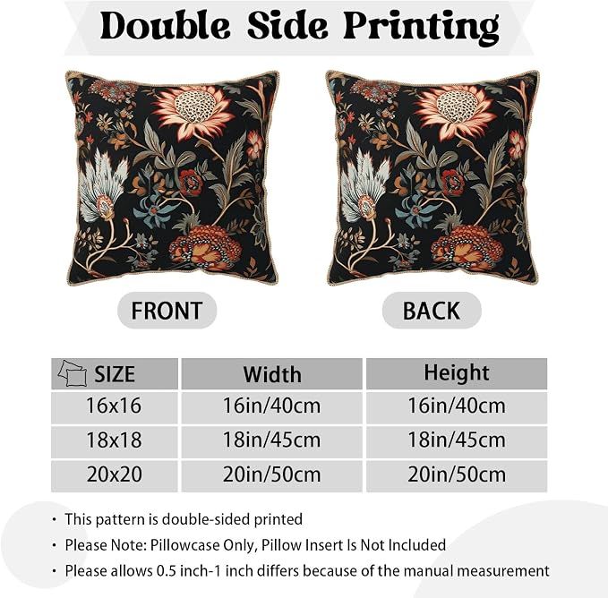 Vintage Red Orange Blue Floral Velvet Pillow Covers 16x16 Inch Retro Abstract Boho Flowers Throw Pillows For Couch Cushion Covers Pillowcase Bohemian Farmhouse Pillow Cases for Sofa Bed Bedroom