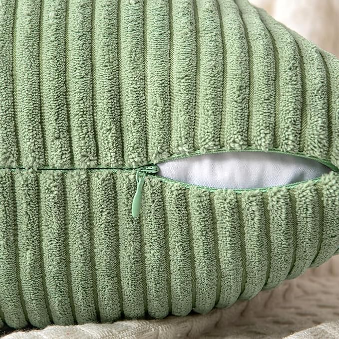 MIULEE Sage Green Decorative Lumbar Throw Pillow Covers 12x20 Inch 2 Pack | Boho Farmhouse Pillow Covers, Soft Cross Corduroy Patchwork Textured Cushion Cases For Bed Sofa