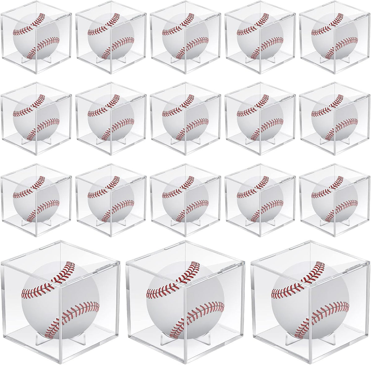 Skiennix 18 Pcs Baseball Display Case - Clear UV Protected Acrylic Cube Box for Official Size Balls