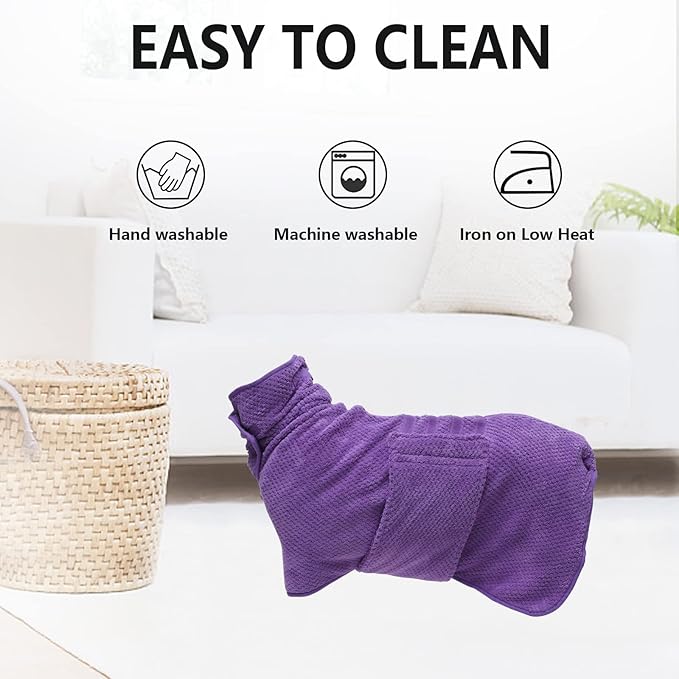 Geyecete Pineapple Grid Fast Drying Super Absorbent Dog Cat Bath Robe Towel - Purple, XXL