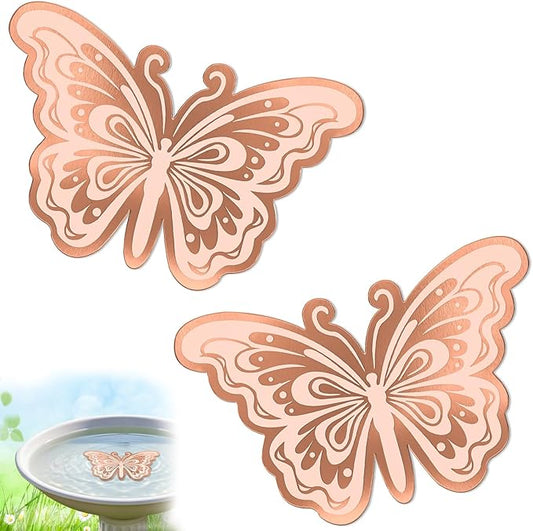 2Pcs Bird Bath Copper Disk, 0.6mm Reinforced 99.9% Pure Copper Cleaning Disk for Physical Clean Water, All-Season Use Cleaner for Outdoor Birdbaths Bowl Garden Fountain (Butterfly)
