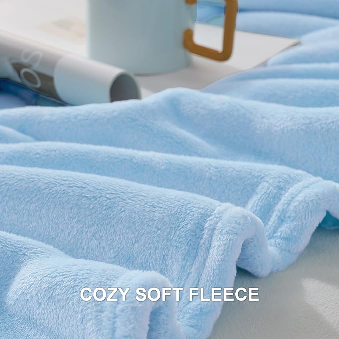 Hansleep Full Light Blue Fleece Blanket, Soft Flannel Bed Blanket | Fuzzy Cozy Blanket 84x90 Inches, Multi-use for Bed, Sofa, Couch, Travel, Camping, All Season Warm Lightweight Cover