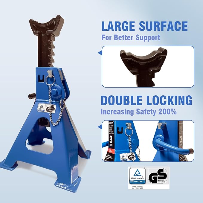 Car Jack Stands 2 Ton with Double Locking and Large Foot Base for Lifting Cars,SUVS,MPVS, Heavy Duty Steel, 4400 lb Capacity, 1 Pair, Blue