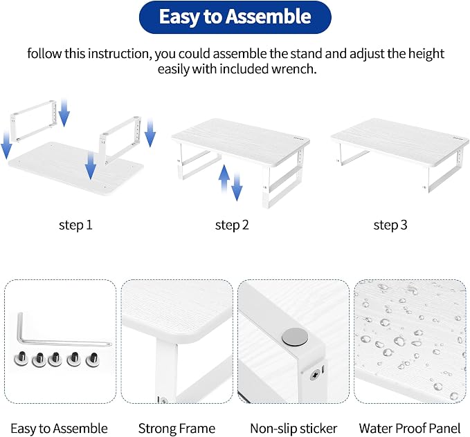 BESIGN MS01 Monitor Stand Riser, Height Adjustable Laptop Stand, Computer Monitor Stand for Monitor, Computer,Laptop,Printer (White)