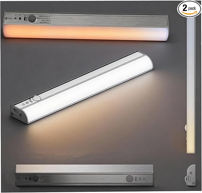Under Cabinet Lights Color Changing,2 Pack Magnetic Dimmable Closet Lights,USB Rechargeable Wireless LED Shop Light,LED Motion Sensor Light Indoor, Ideal for Kitchen, Bookshelf Other Indoor Spaces