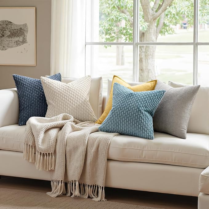 MIULEE Lumbar Decorative Throw Pillow Covers 12x20 Cream White Corduroy | Textured Striped Pack of 2 Striped Pillow Covers Modern Farmhouse Home Decor for Couch Bed Sofa Living Room