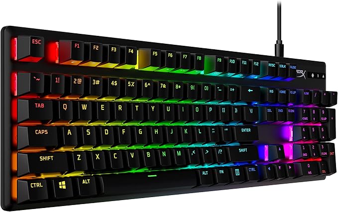 HyperX Alloy Origins PBT - Mechanical Gaming Keyboard, Keycaps, RGB Lighting, Compact, Aluminum Body, Adjustable Feet, Customizable with NGENUITY, Onboard Memory Clicky Switch, Black