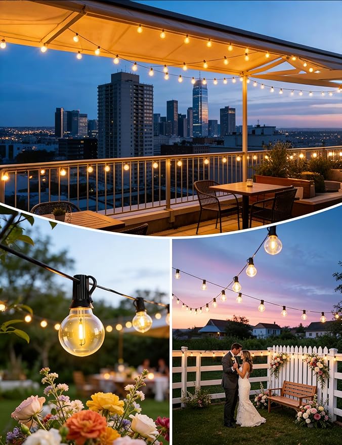 Brightever 50FT Solar String Lights Outdoor with Remote, 18+1 LED Shatterproof G40 Bulbs, 3 Lighting Modes & Timable, Waterproof Dimmable Solar Power Patio Lights for Camping, Backyard, Party