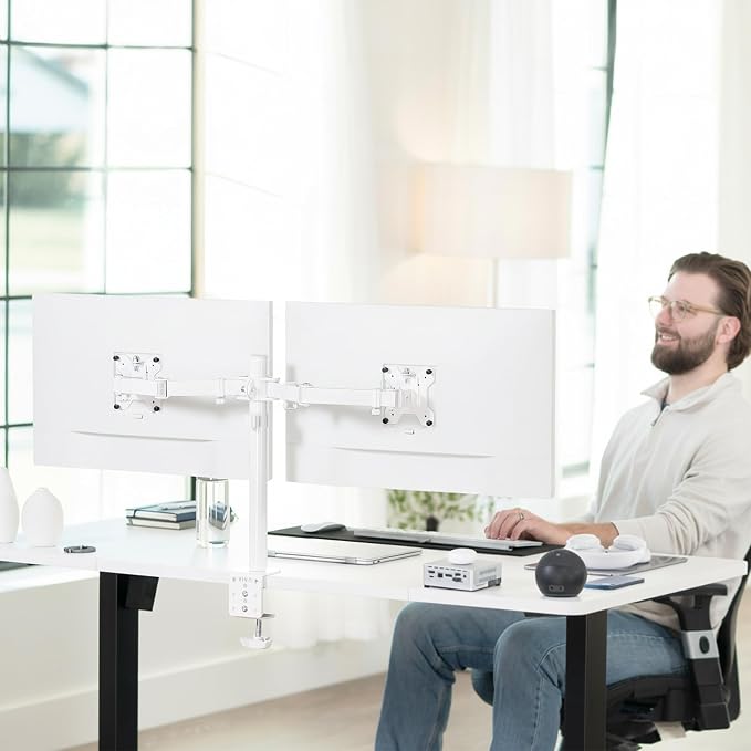 VIVO Dual Monitor Desk Mount for 13 to 30 inch Screens, STAND-V002W | White, Articulating, Adjustable Monitor Arm, Grommet or C-Clamp Mounting, Computer Stand for 2 Monitors, Holds 22 lbs Each