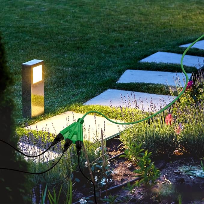 3-Outlets Indoor Outdoor Extension Cord Weatherproof, UL Certified, 16 Gauge 20FT Green 3 Prong Heavy Duty, 16/3 SJTW 13A Power Cord