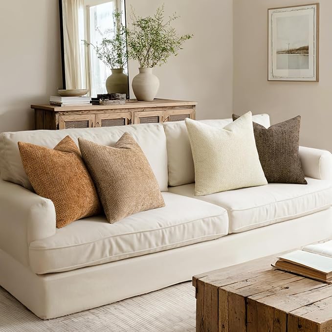 MIULEE Pack of 4 Brown Couch Throw Pillow Covers 20x20 Inch Soft Decorative Chenille Pillows Farmhouse Accent Cushions for Boho Fall Home Decor Sofa Bedroom Living Room