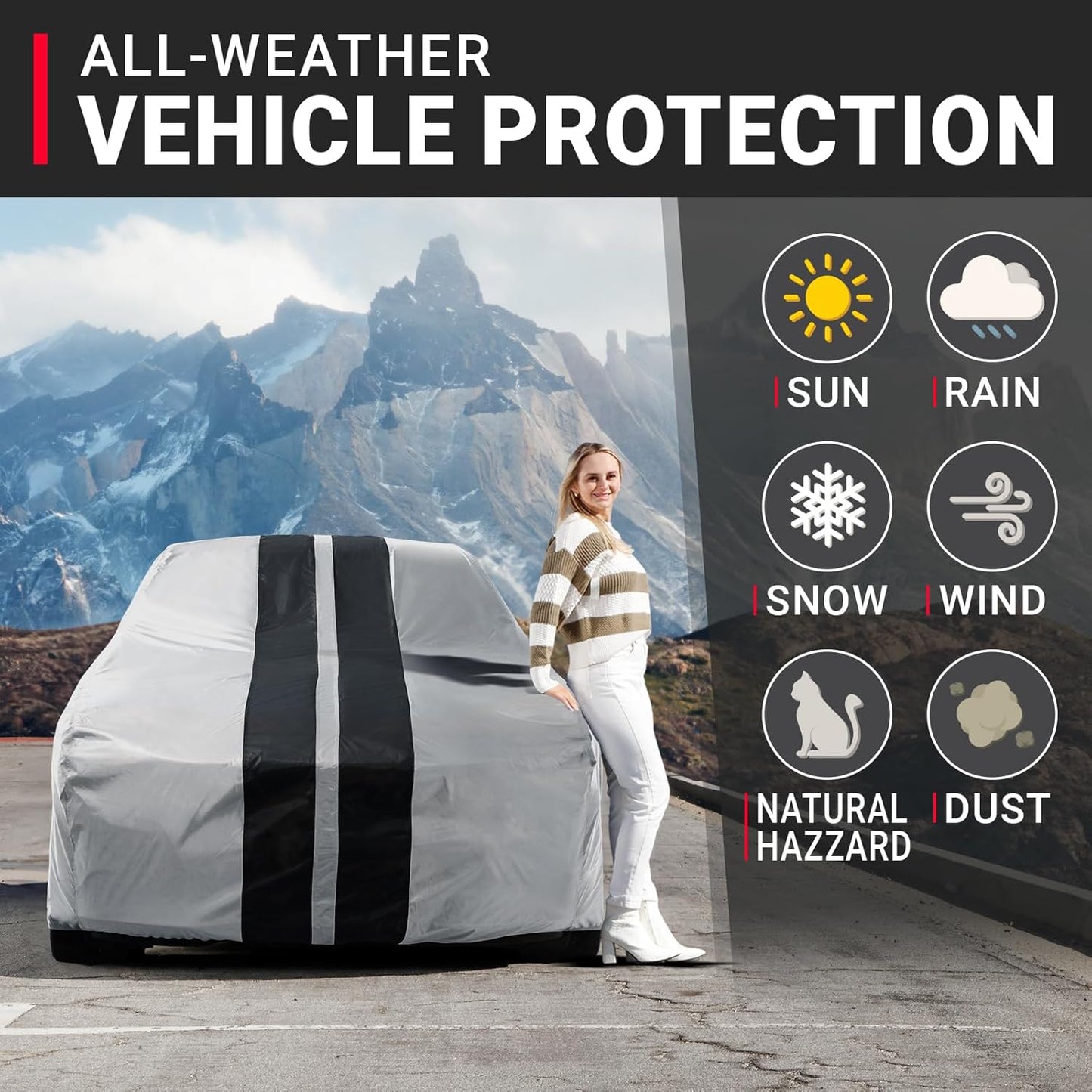 iCarCover Custom Car Cover for Chevy El Camino (1973-1977) Waterproof All Weather Rain Snow UV Sun Protector Full Exterior Indoor Outdoor Car Cover (Stripe - Gray/Black)