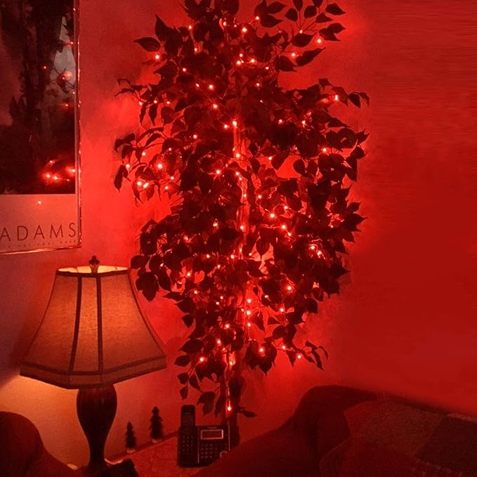RUICHEN Plug in Fairy String Lights with Switch, Waterproof 33 Ft 100 LED Copper Wire Firefly Lights for Bedroom, Patio, Garden, Balcony, Dorm, Red