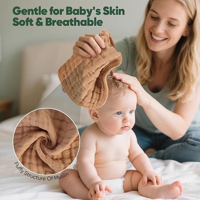 Baby Washcloths 100% Cotton Size is 12x12 inches. Lightweight, Portable, and Ideal for use at Home or on The go. (White & Pink 6 Pieces)