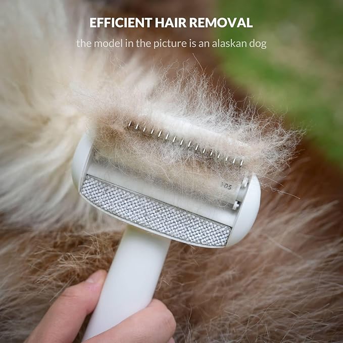 Self Cleaning Grooming Brush for Shedding Pets Rake Gently Removes Loose Undercoat Mats Tangled (Pink)
