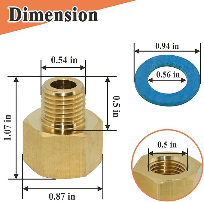 2 Pcs ADP-106 Adapter with Gasket for F106 Series Quick Oil Drain Valve, M14-1.5, Brass
