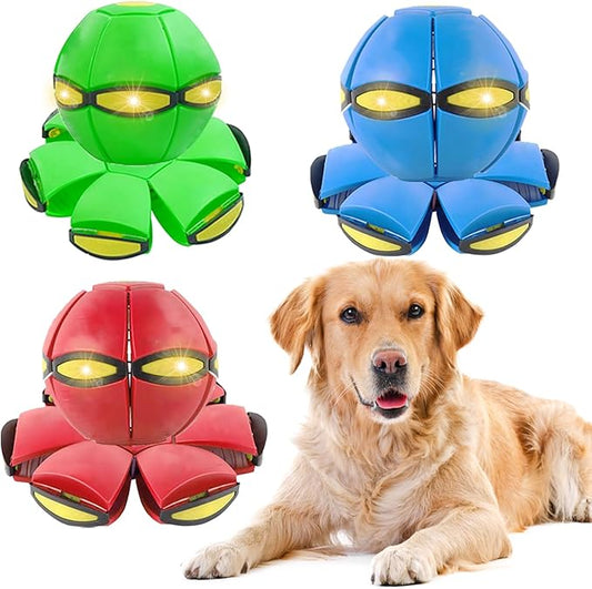 3PCS Dog Flying Disc Toy - Light Up Saucer Ball for Dogs - Outdoor Games (Red+Blue+Pink)