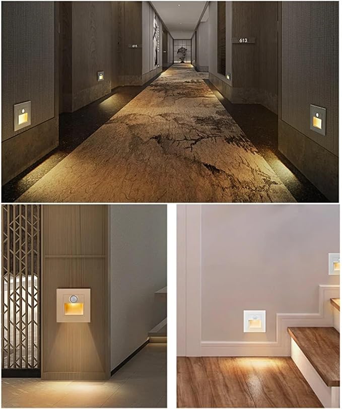 1 Pack Motion Detector Sensor LED Stair Light Infrared Human Body Induction Lamp Recessed Steps Ladder Staircase Bedroom Decoration LED Night for Kitchen, Bathroom, Stairs