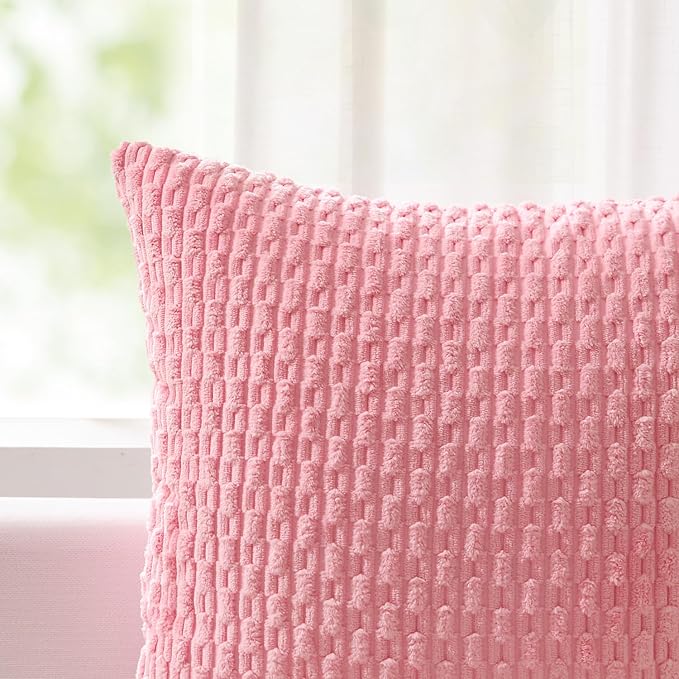 Kevin Textile Soft Corduroy 14"x20" Lumbar Pillow Cover 1 Pack, Pink | Boho Stripe Plush Corduroy Decorative Oblong Cushion Cover Modern Farmhouse Home Decor for Sofa Couch Bed Chair