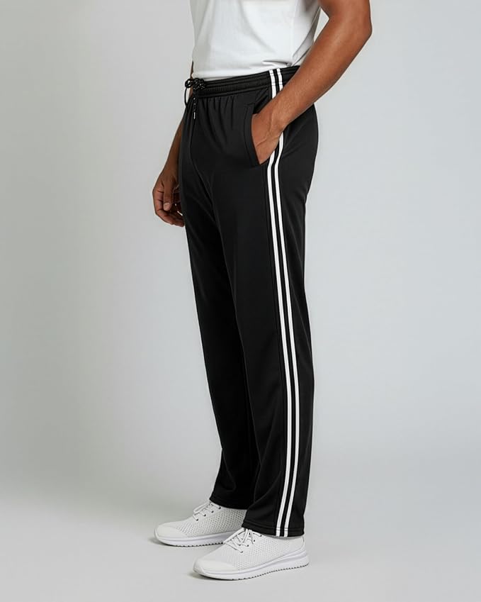 3 Pack Men's Mesh Open Bottom Sweatpants Active Athletic Workout Gym Pocket | Available in Big & Tall, Uncuffed, Elastic Waistband, Drawstring, Straight Leg, Running, Jogging, Exercise, Training, Sports