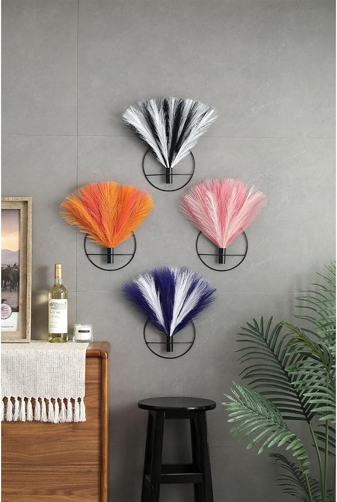 Pretty Jolly Boho Pampas Wall Decor Black Metal Wall-Mounted Art | Morden Artificial Greenery Display，2 Pack Hanging Planter For Living Room, Bedroom, Bathroom, Dining room