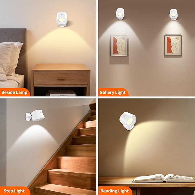 Motion Sensor LED Wall Lights with Remote, Cordless LED Wall Mounted Sconces with RGB & Warm White Lighting, Rechargeable Indoor Wall Lamp for Bedroom Bedside Living Room Corridor Picture
