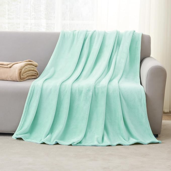 Hansleep Full Mint Green Fleece Blanket, Soft Flannel Bed Blanket | Fuzzy Cozy Blanket 84x90 Inches, Multi-use for Bed, Sofa, Couch, Travel, Camping, All Season Warm Lightweight Cover