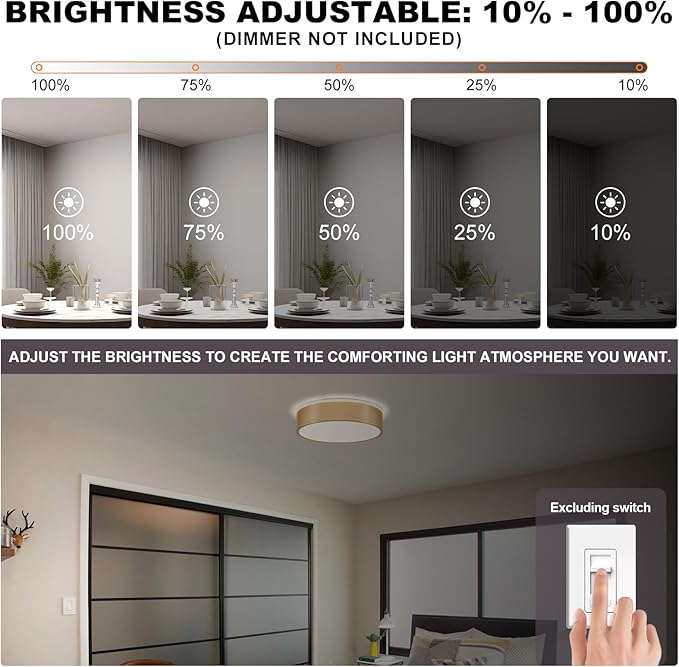 Dimmable Gold LED Ceiling Light Fixture, 5CCT 2700 K-6000 K Modern Flush Mount Ceiling Light, Round Minimalist Lighting Fixture for Bedroom, Kitchen, Laundry Room, Hallway, 11.81 Inch