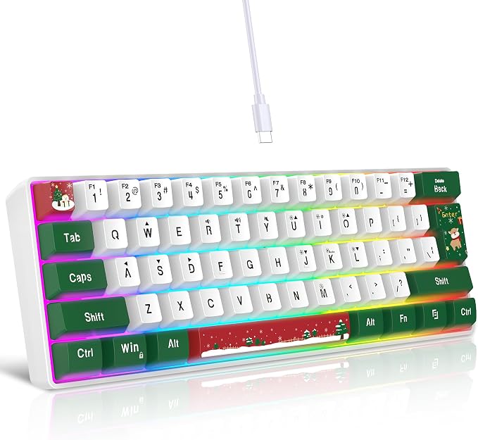 Snpurdiri 60% Wired Gaming Keyboard, RGB 61-Key (Red Green White) | Backlit Small Ultra-Compact 60 Percent Gaming Keyboard for PC/Mac Gamer, Typist, Travel, Easy to Carry on Business Trip