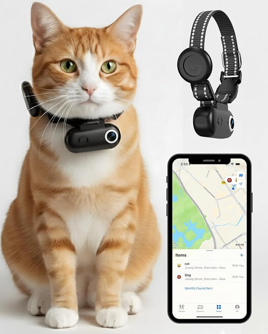 Cat Camera Collar with Tracker Tag, 1080P HD Video Recording, Check Video on Phone APP, XS-Size Pet POV Cam for Cats & Small Dogs, Mini Body Cameras for Pets（No SD Card Included