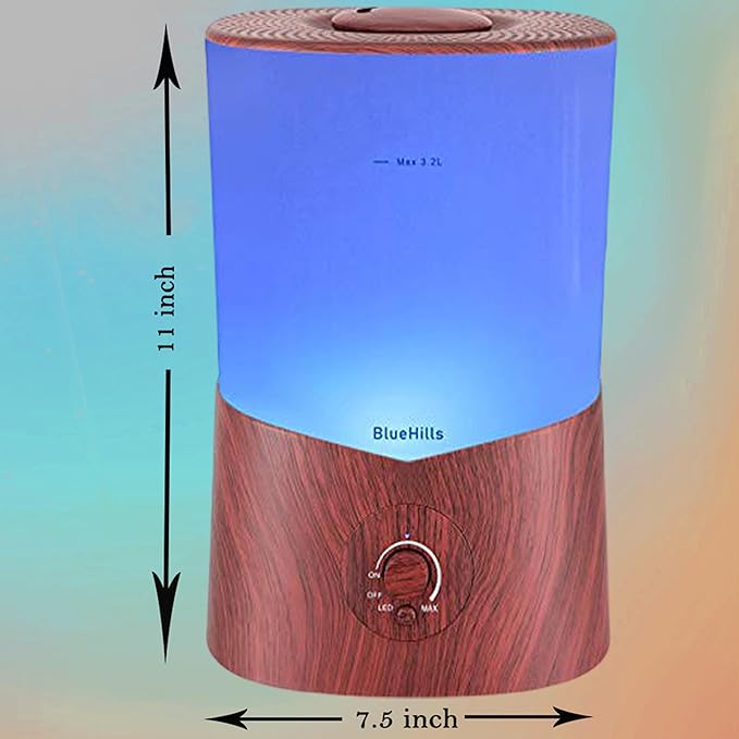 BlueHills Premium 3000 ML XL Essential Oil Diffuser Aroma Humidifier 3 Liter Big 3L Capacity Huge Size Plant Baby Living Room Home Decor Aromatherapy Diffuser for Large Room Dark Wood Grain 3L-K3