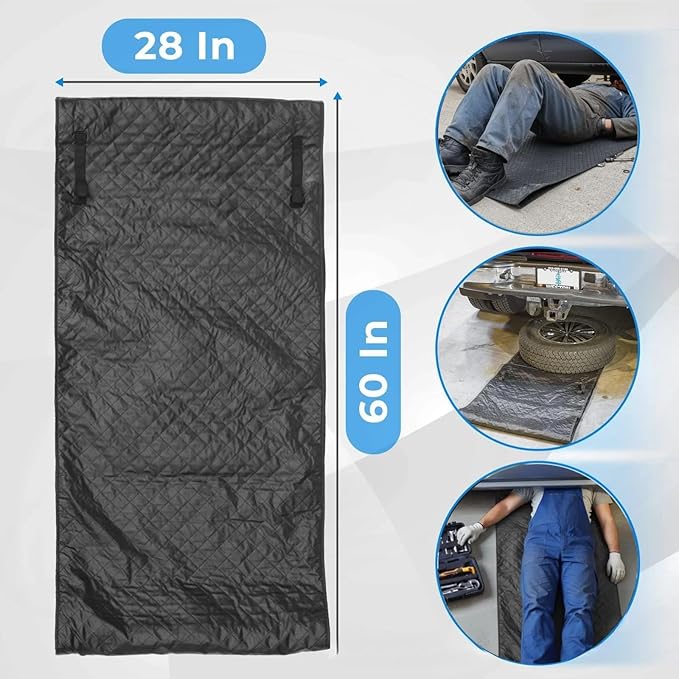 60''x28'' Rolling Creeper Mat with Storage Bag, Foldable Two-Layer Automotive Mechanic Repair Mat, Mechanic Creeper for Low Clearance, Special Roads, Long-Distance Trucks, Mechanics Pad, Black