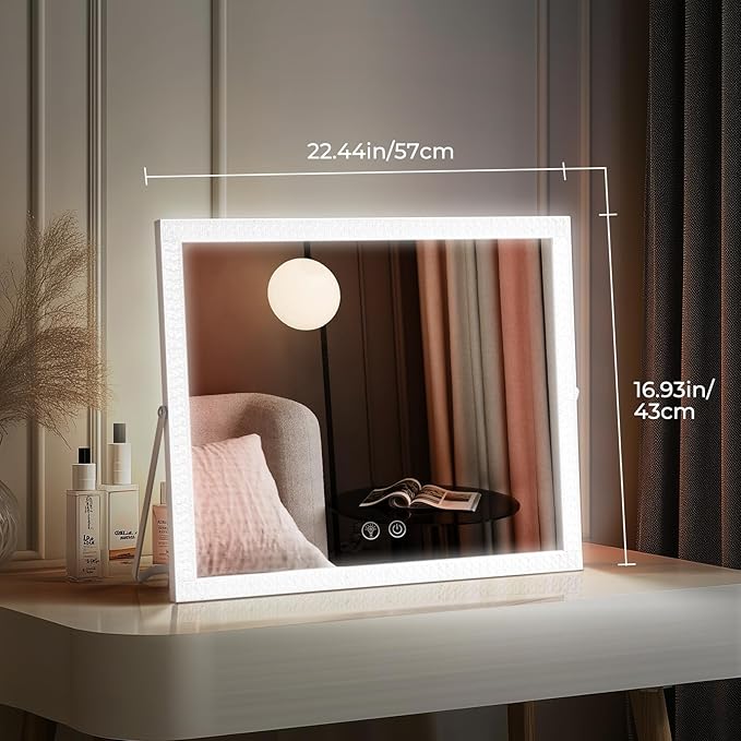 Vanity Mirror with Lights,RGB & 3 Dimmable Light Modes Makeup Mirror with Touch Control,Light Up Mirror for Desk,360°Rotation,17x22 Inch
