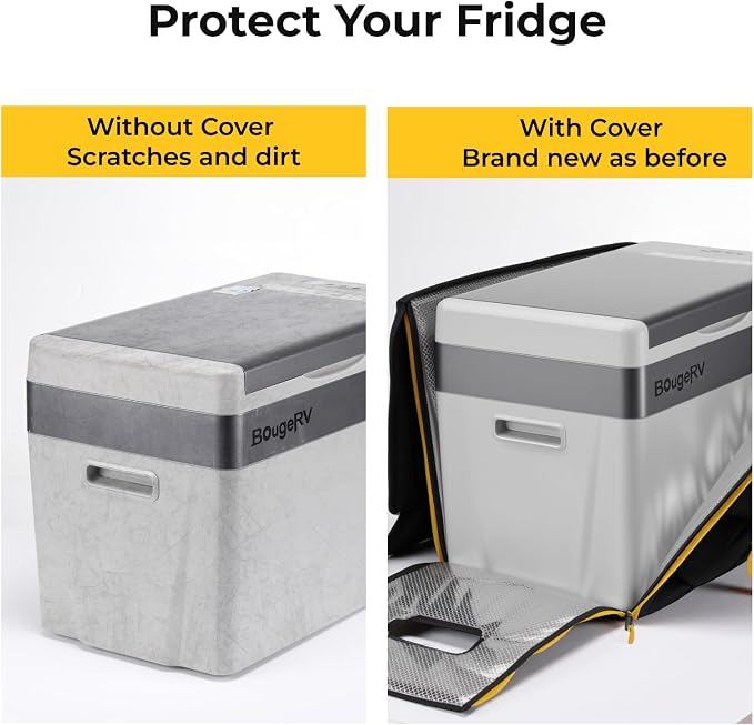 BougeRV 12 Volt Refrigerator With Cover 12V Car Fridge 30 Quart Portable Freezer Compressor Cooler Compressor Freezer, 12/24V DC 110~240V AC, -8℉~50℉ for Truck RV SUV