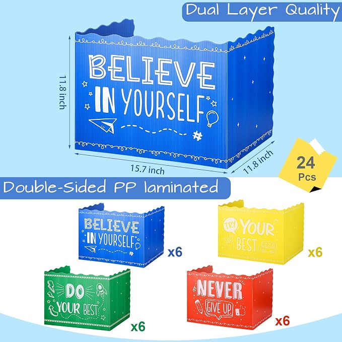 24-Pcs Desk Dividers for Students, Durable Plastic Study Dividers, 4-Colors | Waterproof, Easy-to-Clean Plastic, Freestanding, Fold-Flat Privacy Folders for Classroom, Exam, Library, Office and School