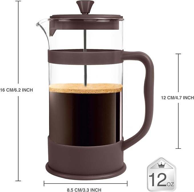 Utopia Kitchen 12 Ounce 0.35 Liter French Press Coffee Maker, Tea Maker, Travel Coffee Presses, Heat Resistant Thickened Borosilicate Coffee Pot for Camping Travel Gifts, Deep Taupe Pack of 1