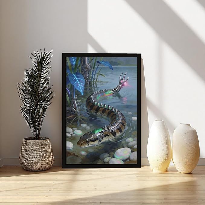 Framed Futuristic Nature Wall Art for Modern Living Room Creative Sci Fi Style Interior Decor 24x36in