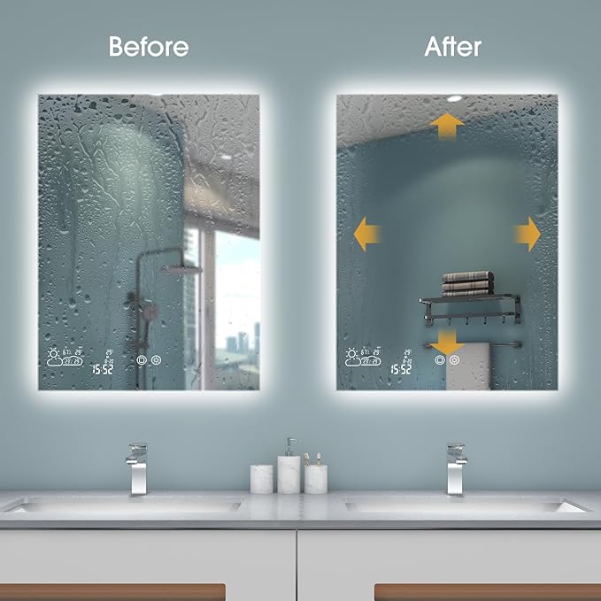 BYECOLD Smart Bathroom Mirror with Bluetooth 36”X 24” WiFi Enabled Weather Display, Fog Free, Backlit Frameless Brightness Adjust, Memory Function Touch Sensor - Horizontally Only