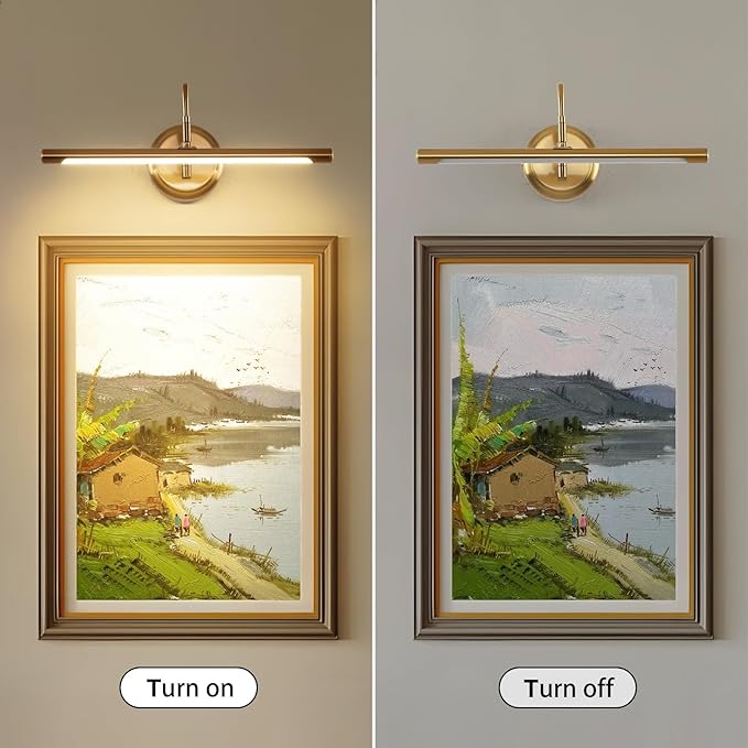 JOOSENLUX Dimmable Picture Lights - Modern 7W LED Wall Sconces for Paintings, 16.54" Long, 3000K Warm Light, Brass Golden Finish - Indoor Hallway Lighting Fixtures with Hard-Wired Connection