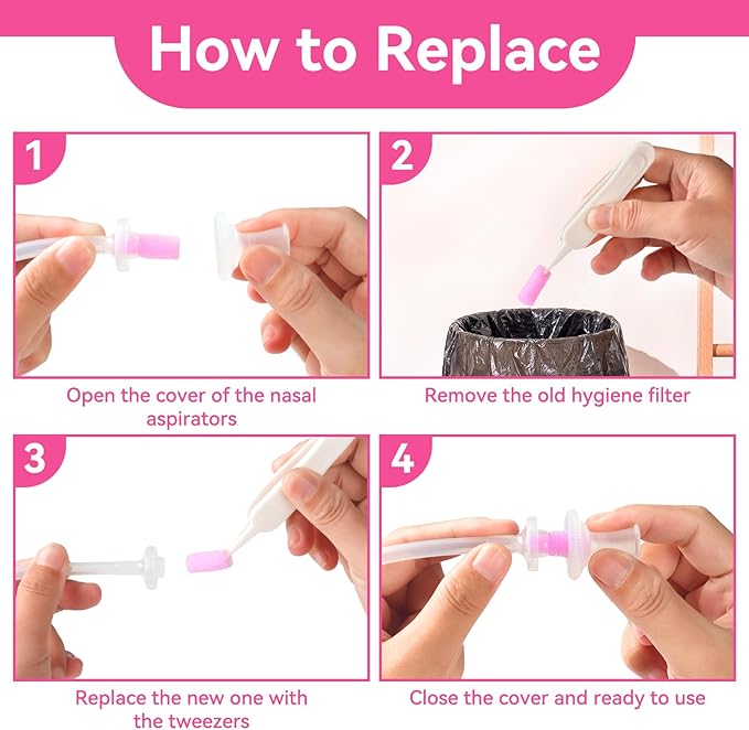 Replacement for NozeBot Electric Baby Nasal Aspirator Filters, 180Pcs Baby Nose Cleaner Hygiene Filters with Nose Cleaning Tweezer for Infants and Toddlers Boys Girls (Purple)
