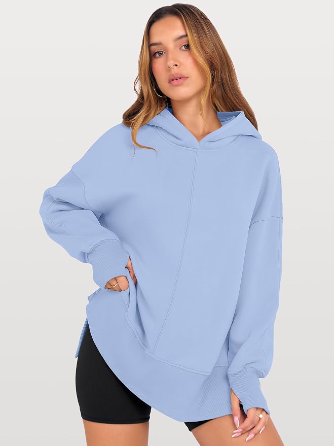 ANRABESS Womens Oversized Hoodies Long Sleeve Fleece Side Slit Hooded Sweatshirts Pullover 2026 Fall Outfits Y2K Clothes