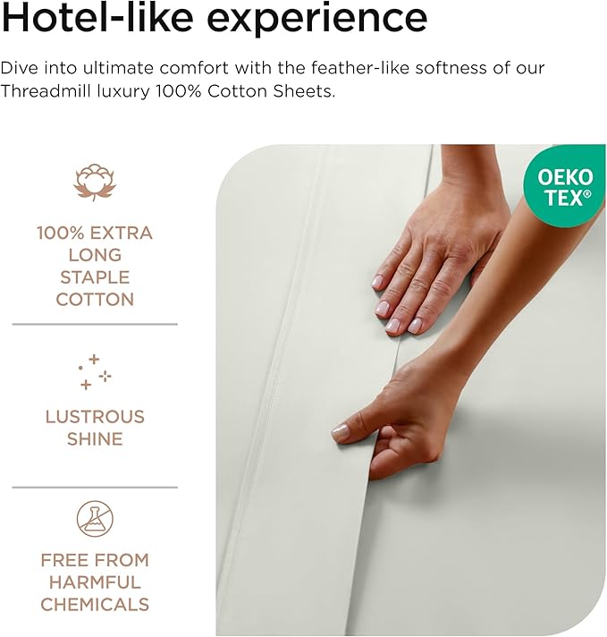 Threadmill Luxury 800 Thread Count Full Size 100% Cotton Sheets - Light Grey Sateen Weave Bed-Sheets, Better Than Egyptian Cotton, 4 Pc Solid Bed Set, Fits 16" Deep Pocket