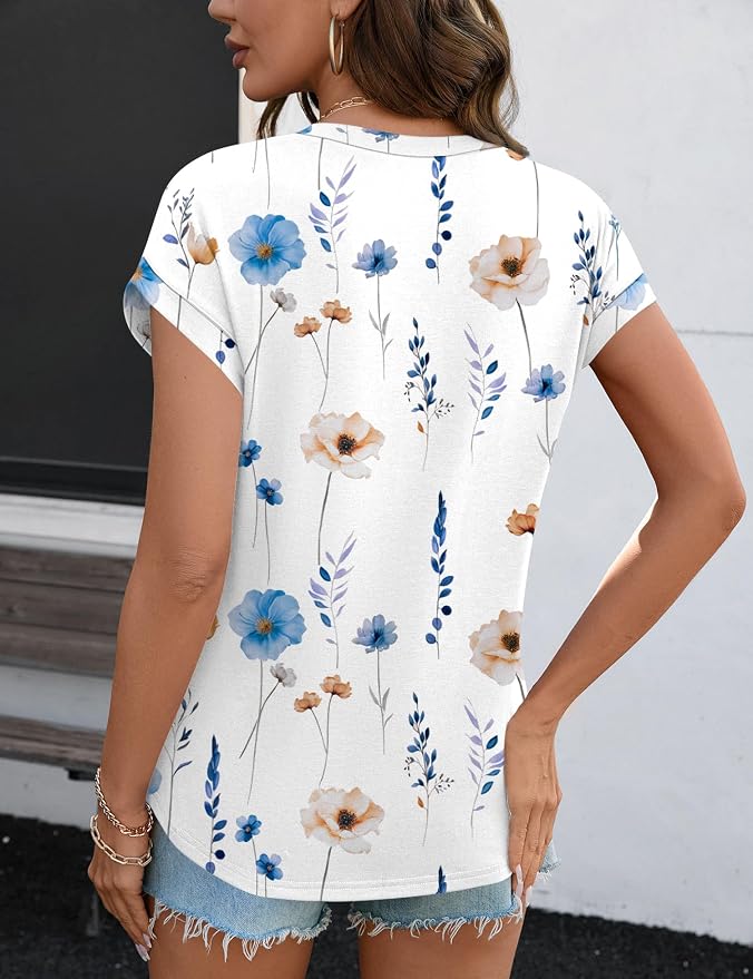 Rapbin Womens Summer Tops Women Blouses Dressy Casual V Neck T Shirts Short Sleeve Spring Tops for Women