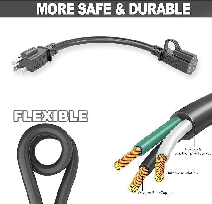 HUANCHAIN 10 ft (2pack) Indoor Outdoor Black Extension Cord Waterproof, 16/3 Gauge Flexible Cold-Resistant Appliance Cord Outside, 13A 1625W 16AWG SJTW, 3 Prong Electric Cable, ETL