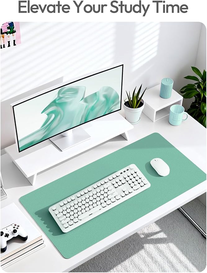 YSAGi Leather Desk Protector, Office Mat, Large Mouse Mat, Non-Slip PU Leather Blotter, Laptop Desk Mat, Waterproof Writing Pad for Office and Home(Green-Blue, 63" x 24")
