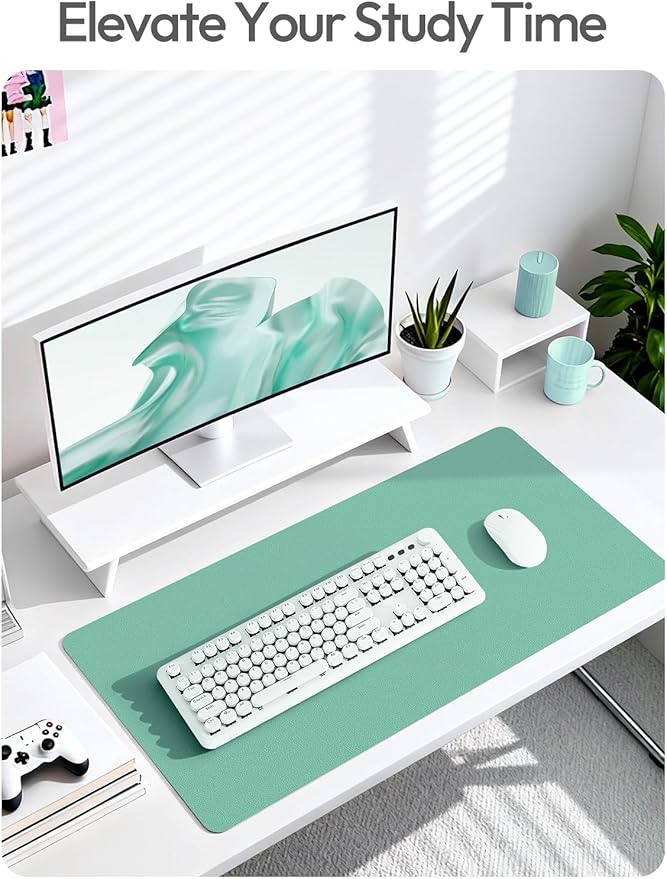 YSAGi Leather Desk Protector, Office Mat, Large Mouse Mat, Non-Slip PU Leather Blotter, Laptop Desk Mat, Waterproof Writing Pad for Office and Home(Green-Blue, 63" x 17.2")