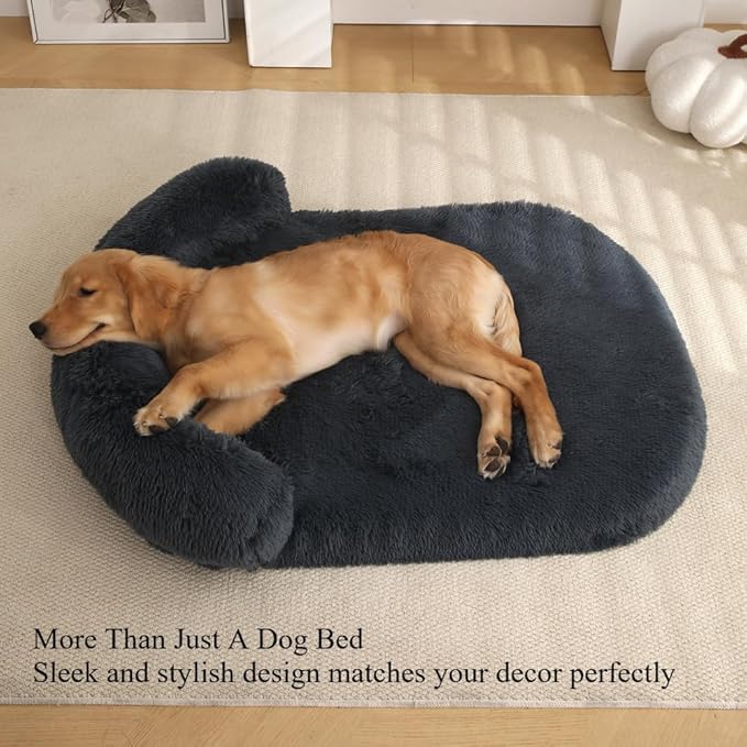 Calming Dog Bed - Fluffy Plush Mat with Removable Washable Cover | Furniture Protector for Large Dogs & Cats(Brown,47.24X29.53X5.91in)