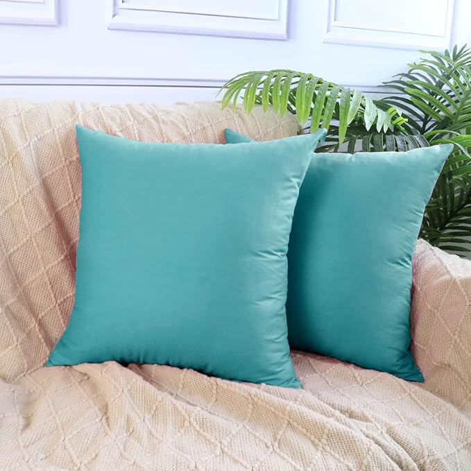 Thmyo 4-Pack 100% Cotton Comfortable Solid Decorative Throw Pillow Case Square Cushion Cover Pillowcase Sublimation Blank Pillow Covers DIY Throw Pillowcase for Sofa Bedroom(18x18 inch/ 45x45cm,Green)